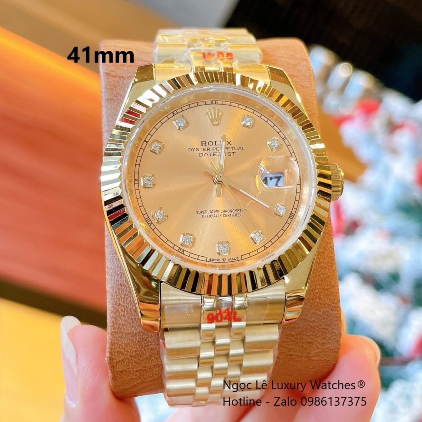 Đồng Hồ Rolex Datejust Nam Máy Pin Dây Kim Loại Vàng Mặt Vàng Size 41mm