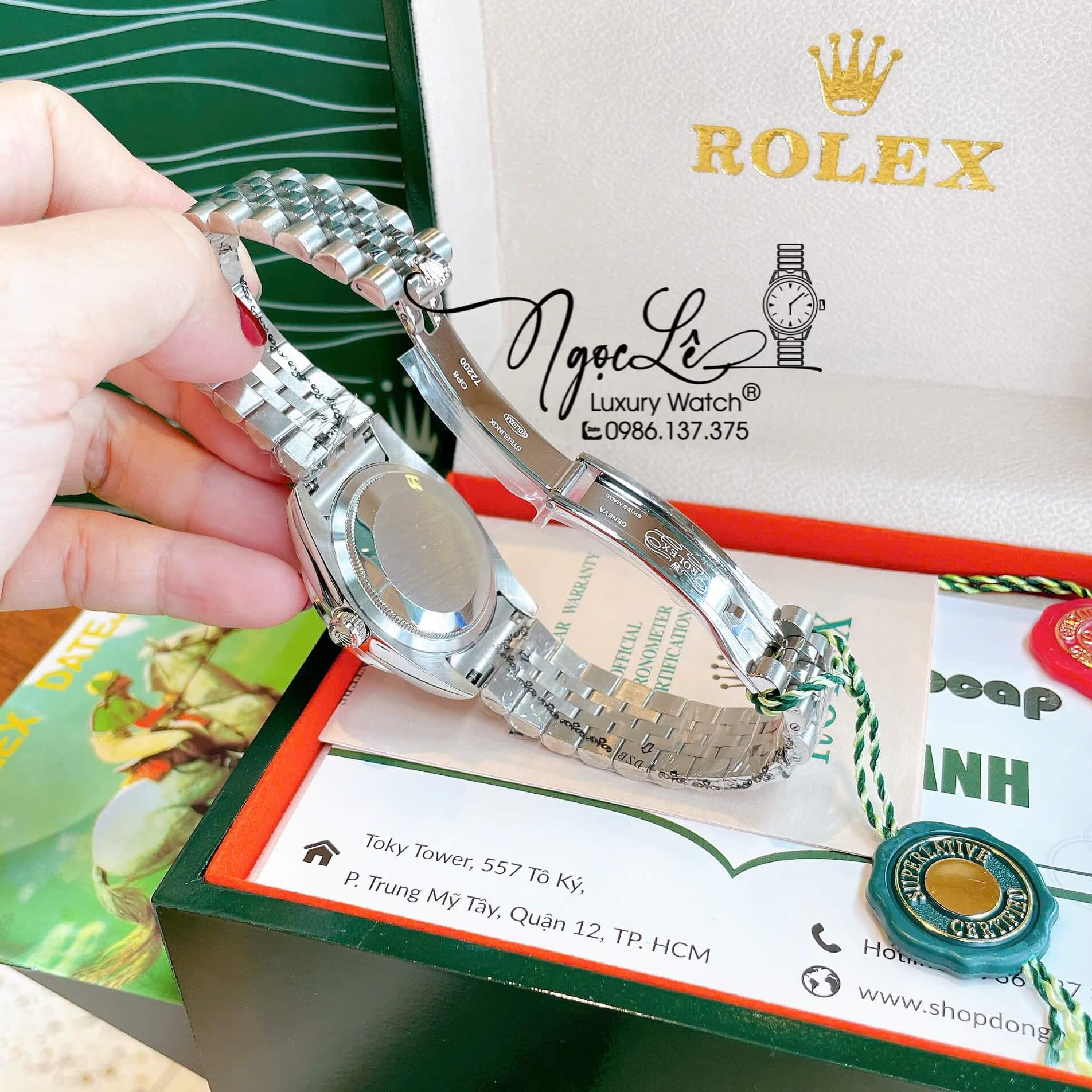 Đồng Hồ Rolex Datejust Pin Dây Kim Loại Màu Bạc Đính Đá Size 36mm Unisex Mặt Số Đỏ