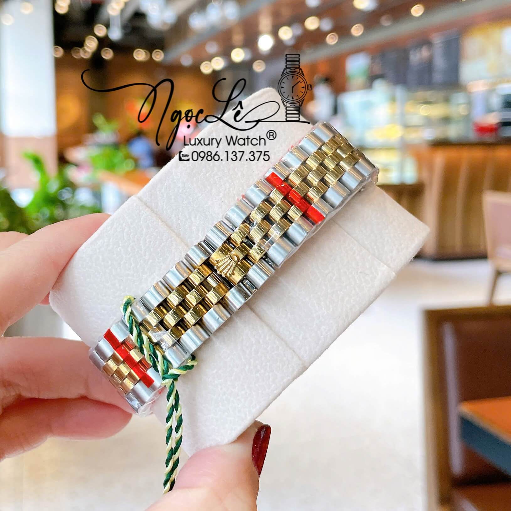 Đồng Hồ Rolex Datejust Pin Dây Kim Loại Demi Vàng Đính Đá Đỏ Size 36mm Unisex