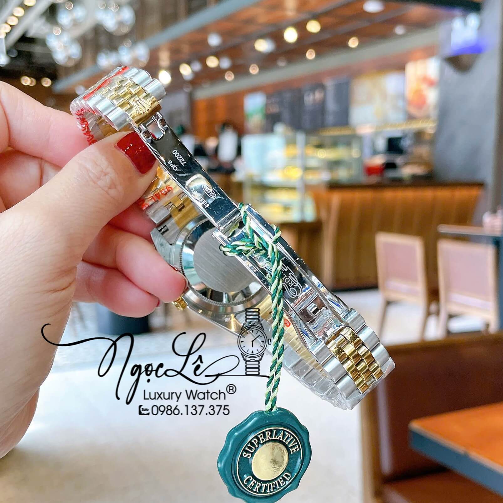 Đồng Hồ Rolex Datejust Pin Dây Kim Loại Demi Vàng Đính Đá Xanh Dương Size 36mm Unisex