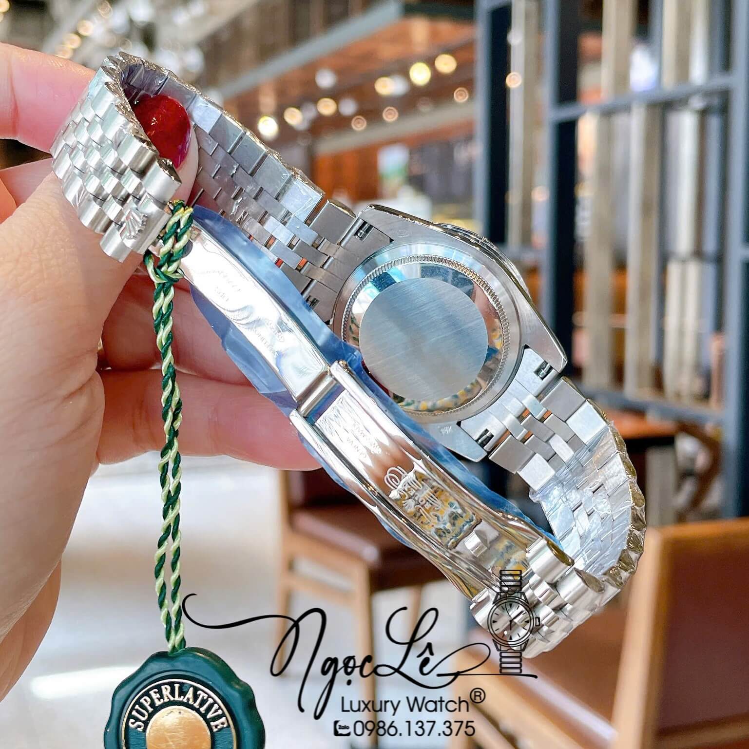 Đồng Hồ Rolex Datejust Pin Dây Kim Loại Màu Bạc Đính Đá Size 36mm Unisex