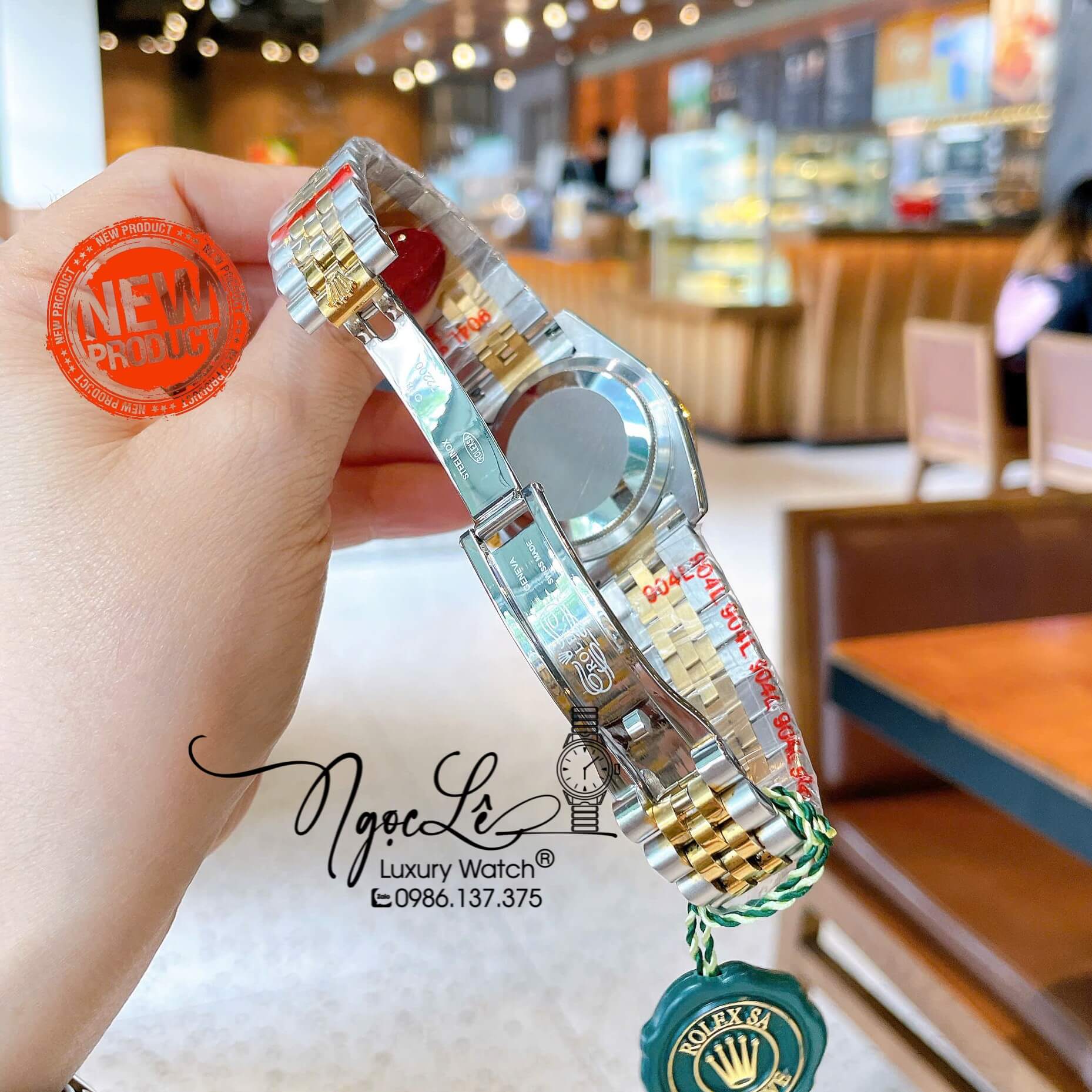 Đồng Hồ Rolex Datejust Pin Dây Kim Loại Demi Vàng Đính Đá Đỏ Size 36mm Unisex