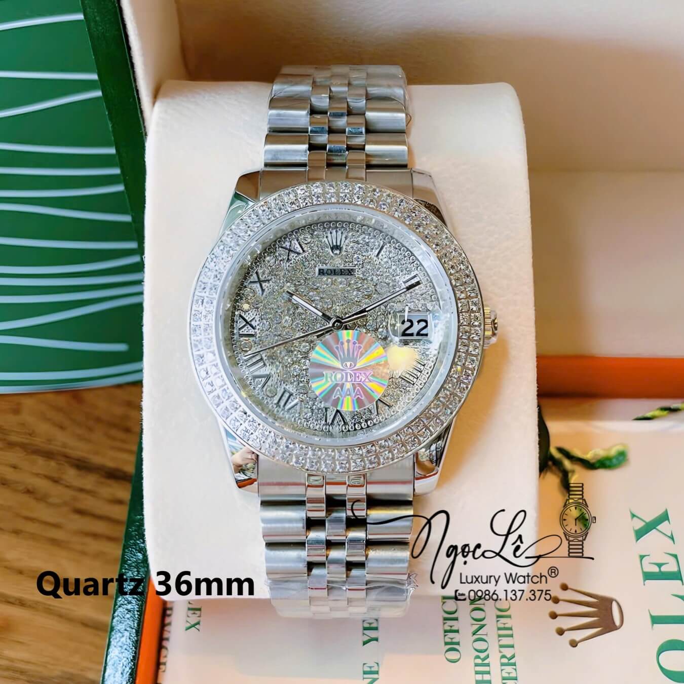 Đồng Hồ Rolex Datejust Pin Dây Kim Loại Màu Bạc Đính Đá Size 38mm Unisex
