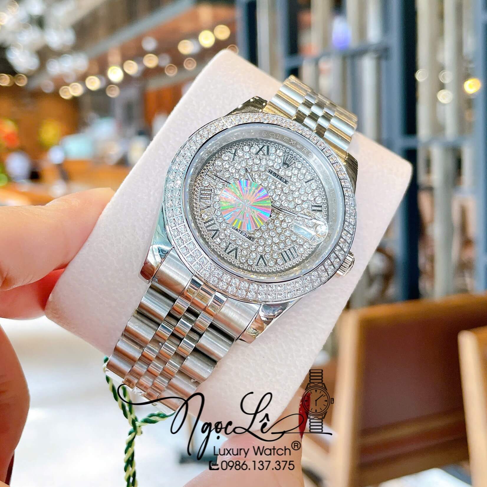 Đồng Hồ Nam Rolex Datejust Pin Dây Kim Loại Màu Bạc Đính Đá Size 41mm