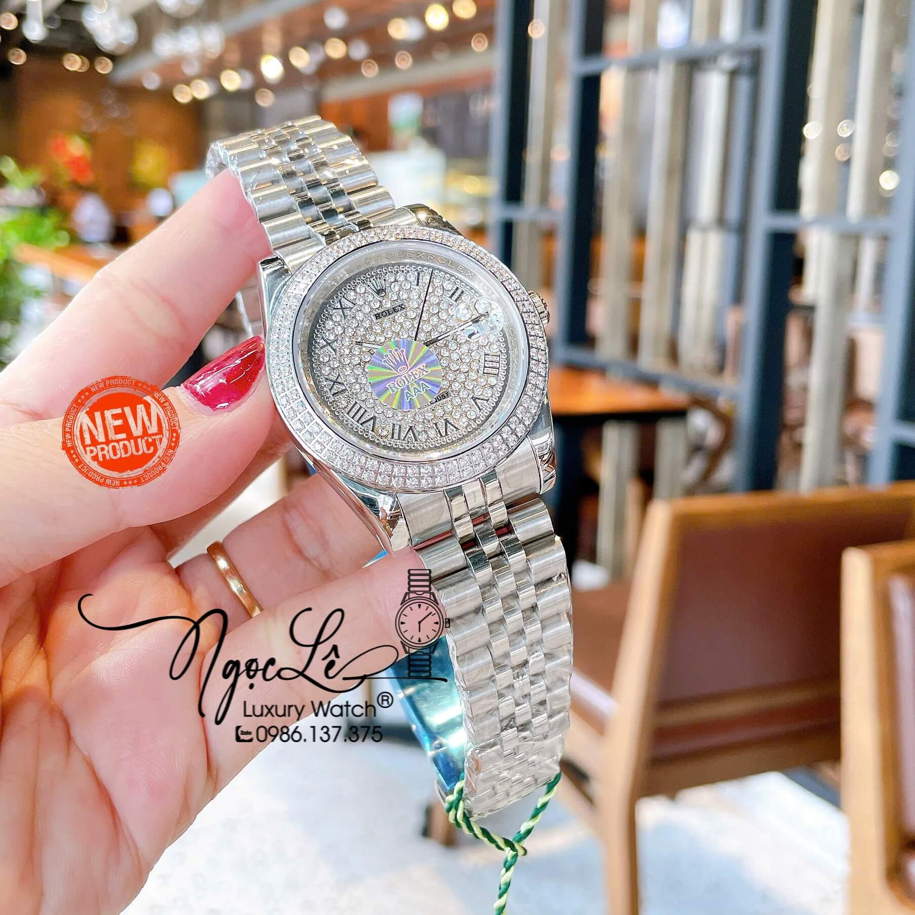 Đồng Hồ Nam Rolex Datejust Pin Dây Kim Loại Màu Bạc Đính Đá Size 41mm
