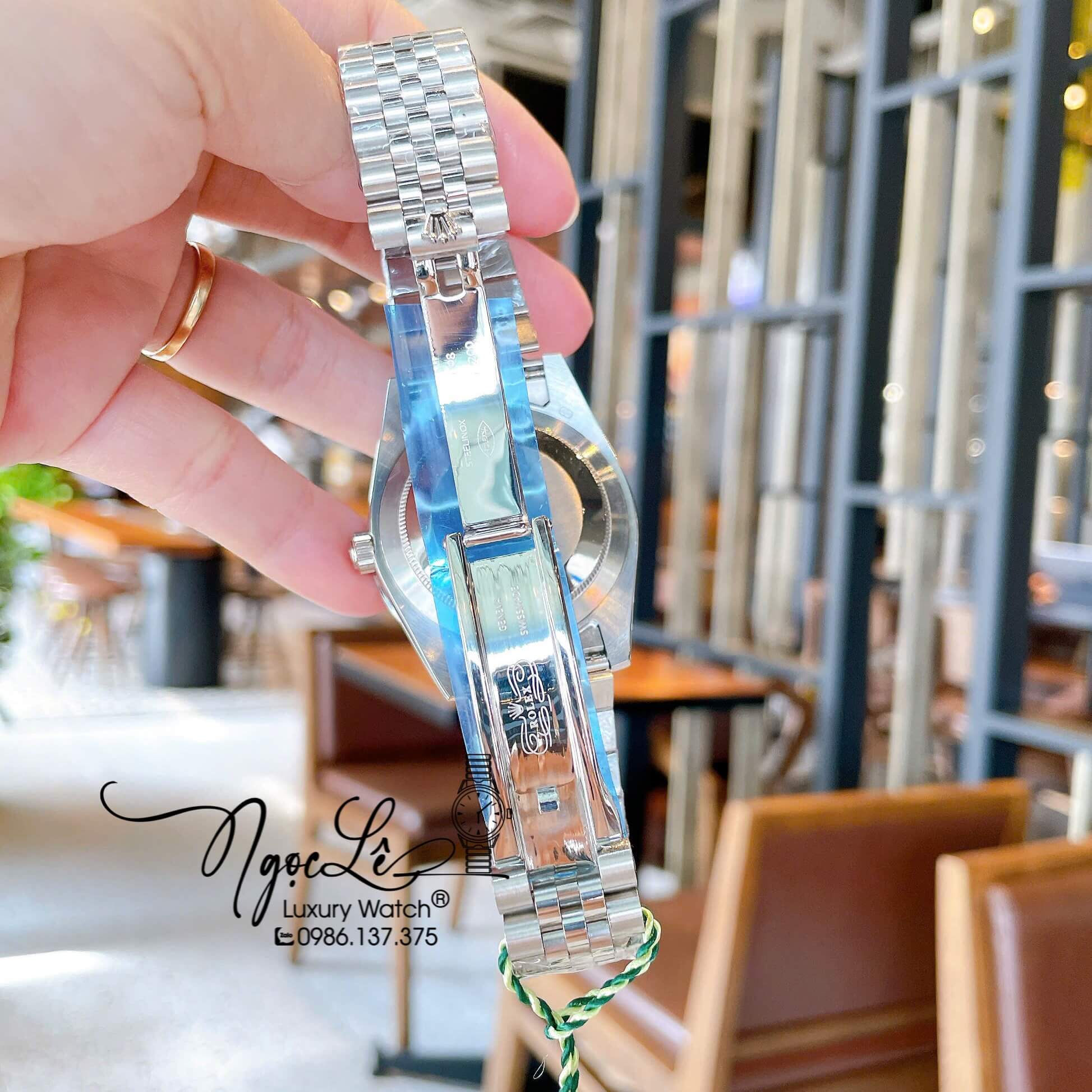 Đồng Hồ Nam Rolex Datejust Pin Dây Kim Loại Màu Bạc Đính Đá Size 41mm