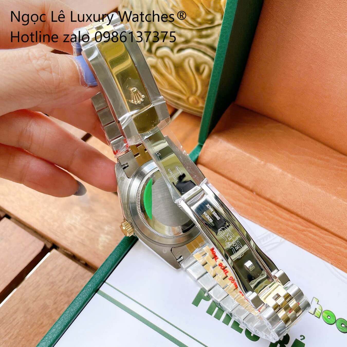 Đồng Hồ Rolex Datejust Cơ Tự Động Dây Demi Vàng Gold Mặt Đen Size 41mm - Niềng Khía