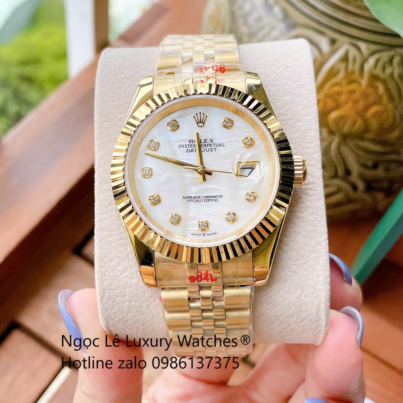 Đồng Hồ Rolex Datejust Cơ Tự Động Dây Thép Vàng Mặt Xà Cừ Trắng Size 41mm - Niềng Khía
