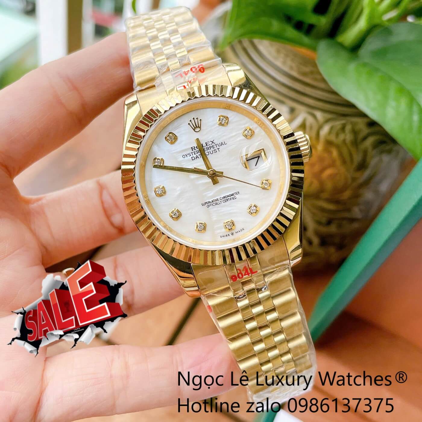 Đồng Hồ Rolex Datejust Cơ Tự Động Dây Thép Vàng Mặt Xà Cừ Trắng Size 41mm - Niềng Khía