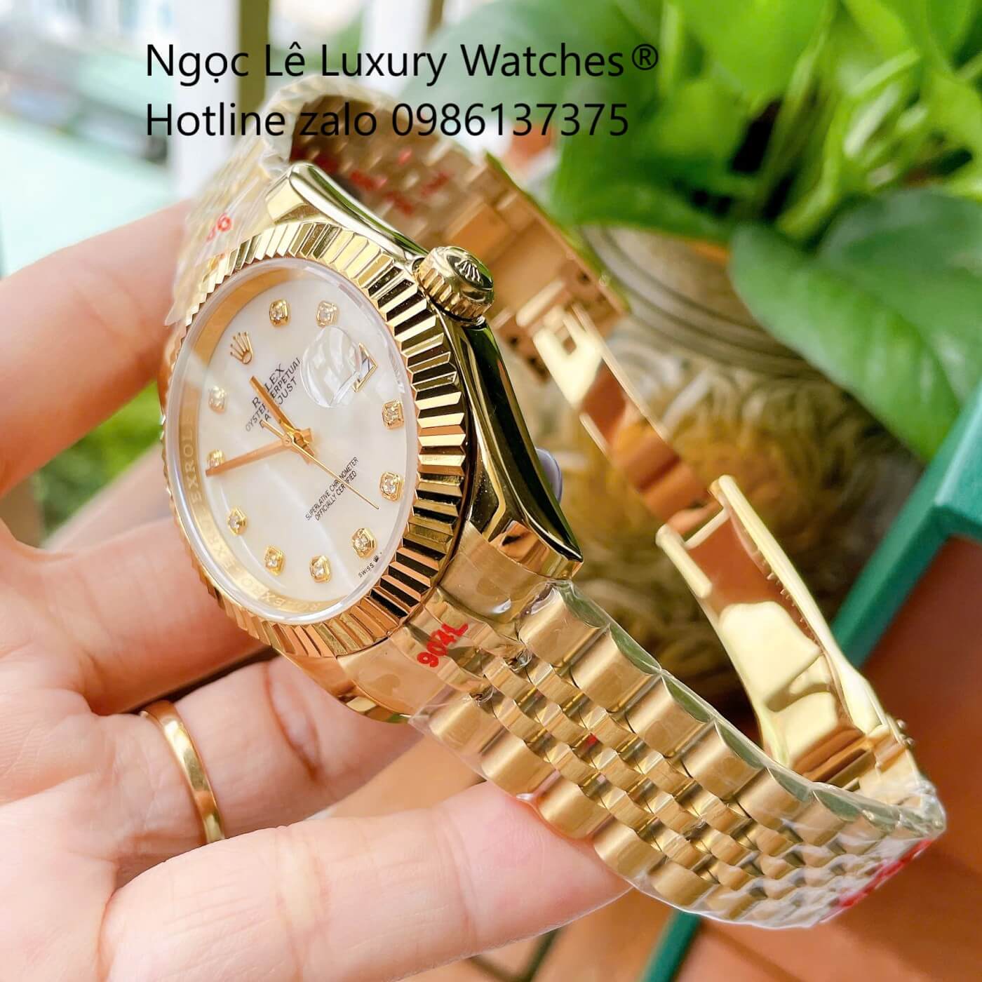 Đồng Hồ Rolex Datejust Cơ Tự Động Dây Thép Vàng Mặt Xà Cừ Trắng Size 41mm - Niềng Khía