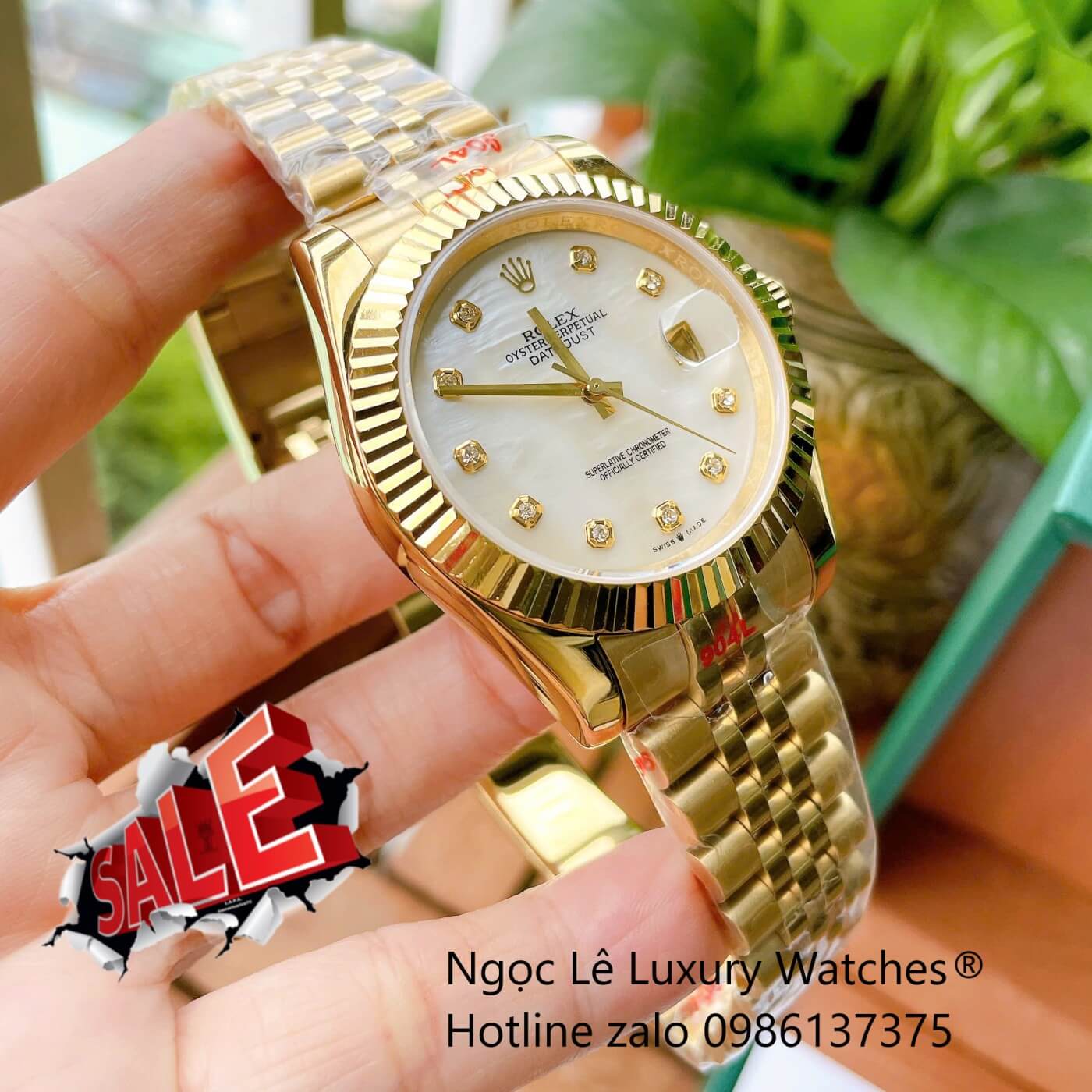 Đồng Hồ Rolex Datejust Cơ Tự Động Dây Thép Vàng Mặt Xà Cừ Trắng Size 41mm - Niềng Khía