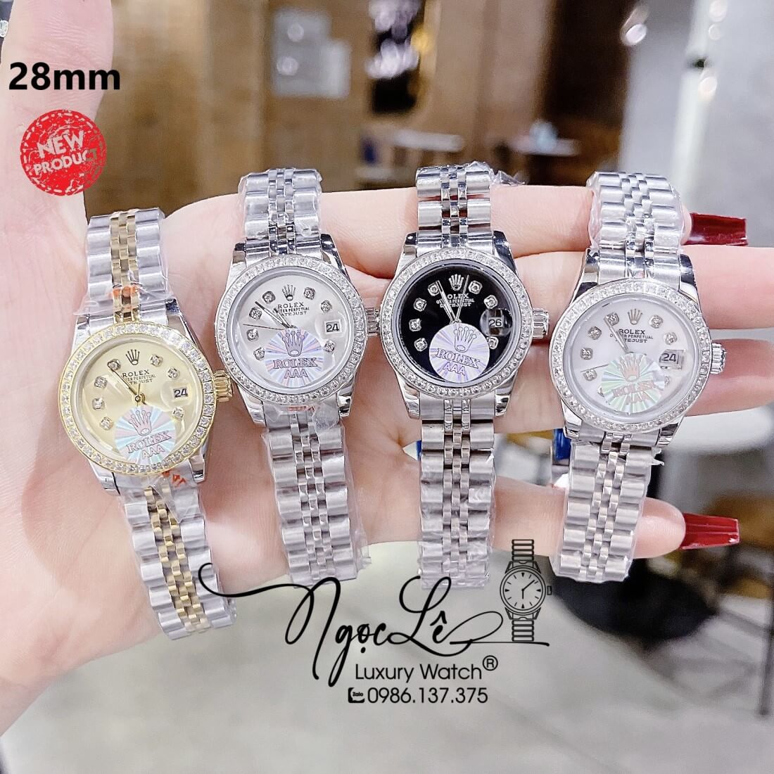 Đồng Hồ Nữ Rolex Datejust Máy Pin Đính Đá 28mm Demi Vàng Mặt Vàng