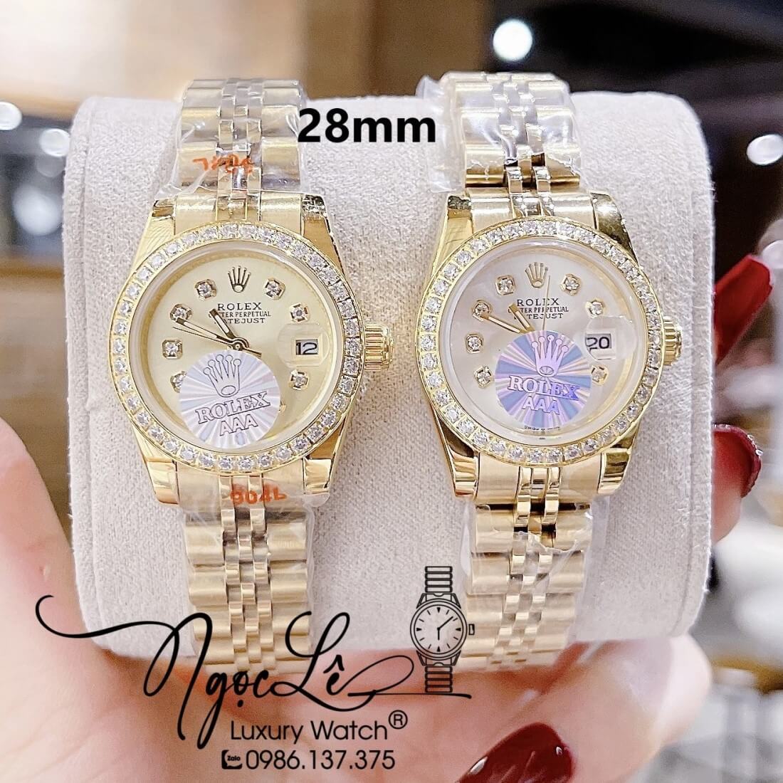 Đồng Hồ Nữ Rolex Datejust Máy Pin Đính Đá 28mm Vàng Mặt Vàng