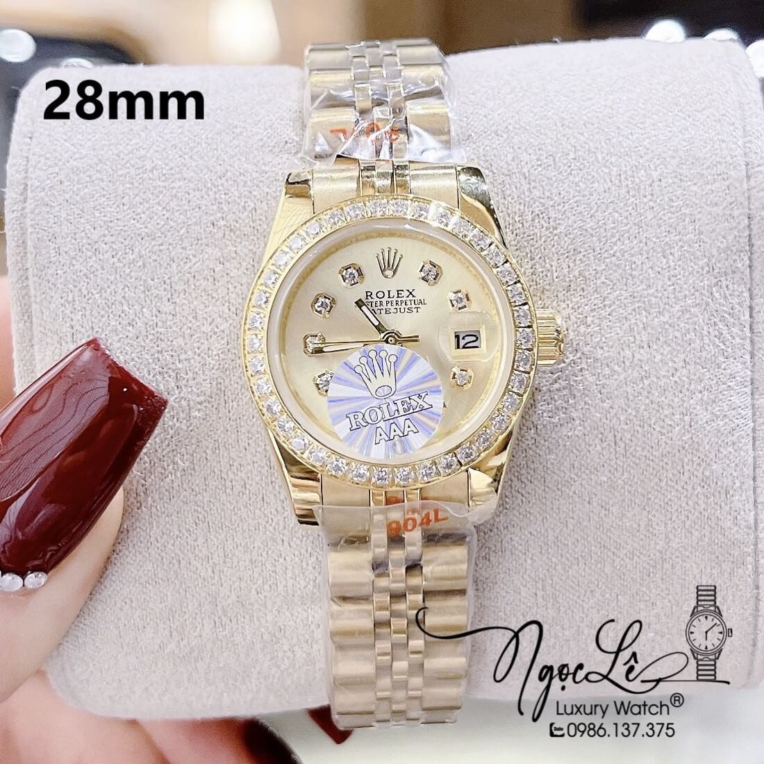 Đồng Hồ Nữ Rolex Datejust Máy Pin Đính Đá 28mm Vàng Mặt Vàng