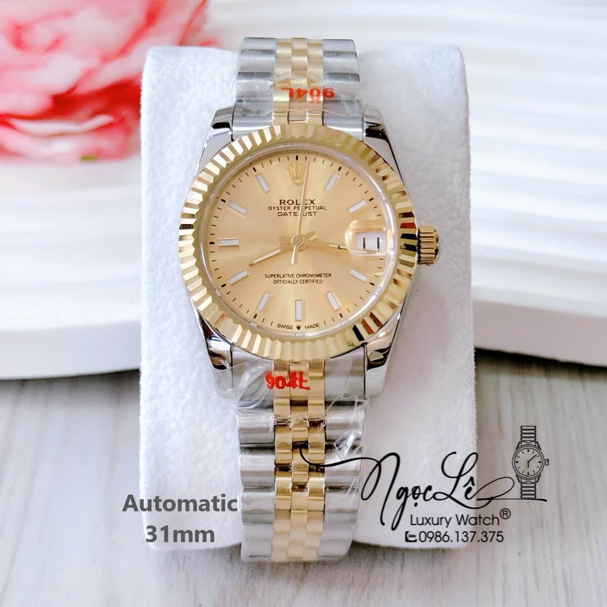 Đồng Hồ Nữ Rolex Datejust Tự Động Dây Demi Vàng Niềng Khía Size 31mm Phản Quang