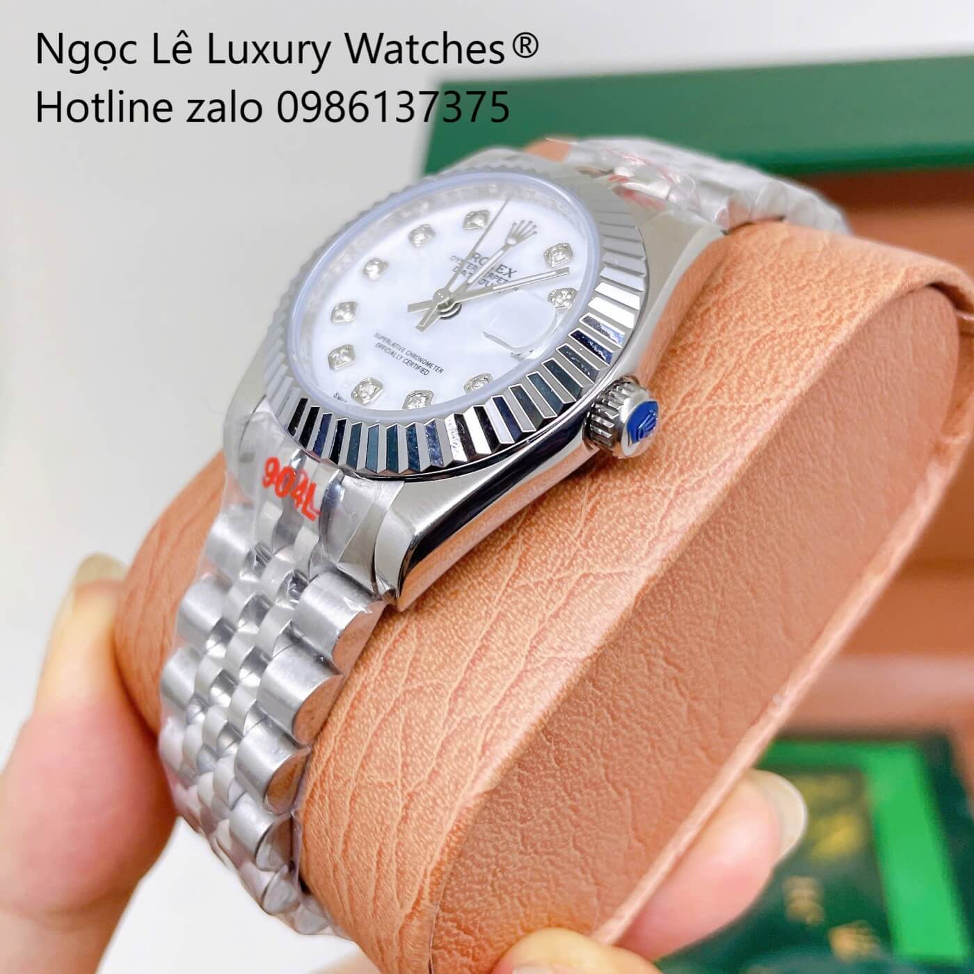Đồng Hồ Rolex Datejust Nữ Dây Thép Bạc Mặt Trắng Size 31mm Quartz - Niềng Khía Mặt Xà Cừ
