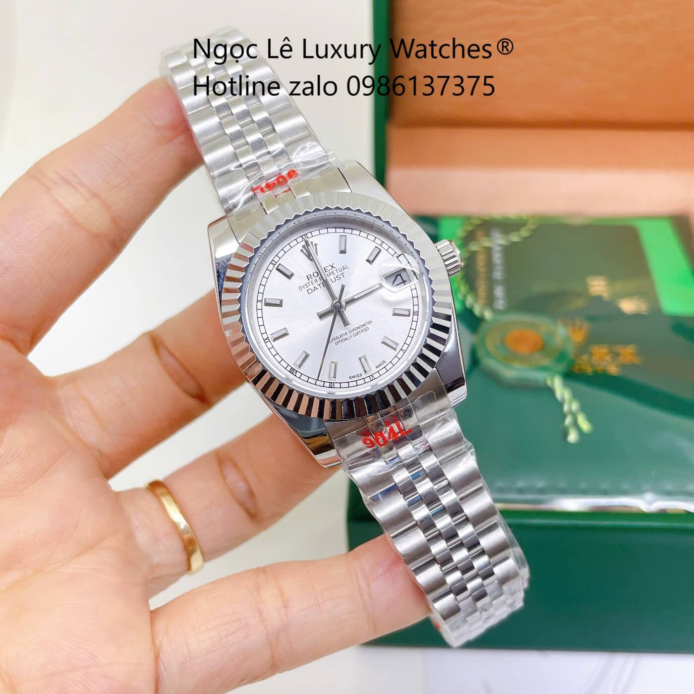 Đồng Hồ Rolex Datejust Nữ Dây Thép Bạc Mặt Trắng Size 31mm Quartz - Niềng Khía Vạch Phản Quang