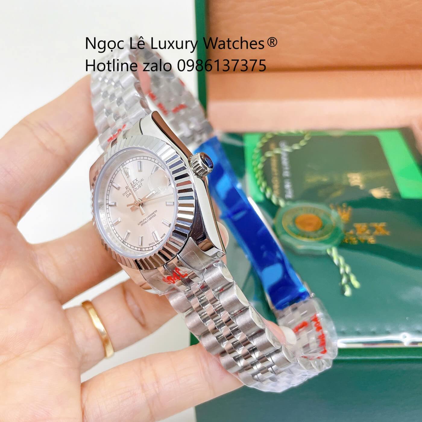 Đồng Hồ Rolex Datejust Nữ Dây Thép Bạc Mặt Trắng Size 31mm Quartz - Niềng Khía Vạch Phản Quang