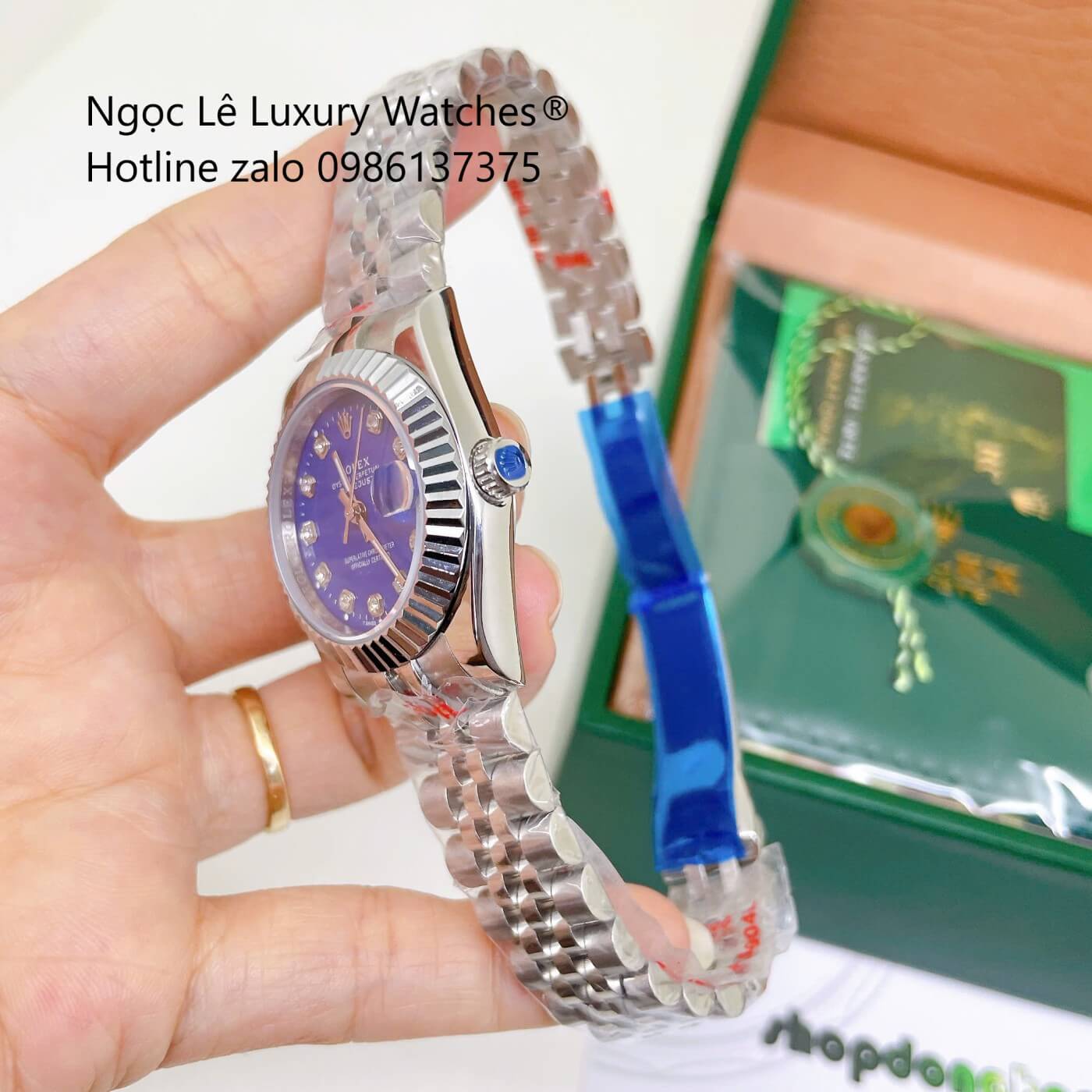 Đồng Hồ Rolex Datejust Nữ Dây Thép Bạc Mặt Xanh Dương Size 31mm Quartz - Niềng Khía