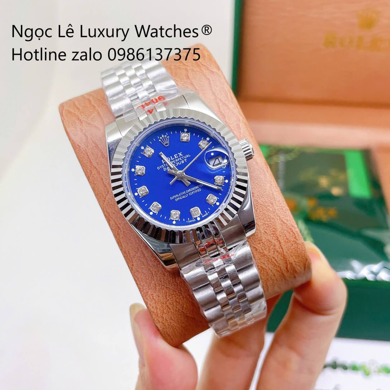 Đồng Hồ Rolex Datejust Nữ Dây Thép Bạc Mặt Xanh Dương Size 31mm Quartz - Niềng Khía