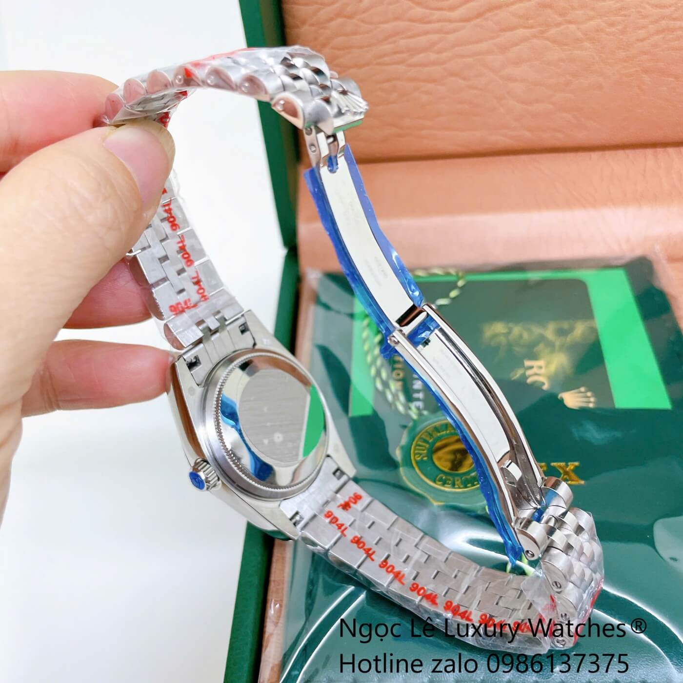 Đồng Hồ Cặp Rolex Datejust Dây Thép Bạc Mặt Xanh Dương Size 31mm - 41mm Quartz Niềng Khía Vạch Phản Quang