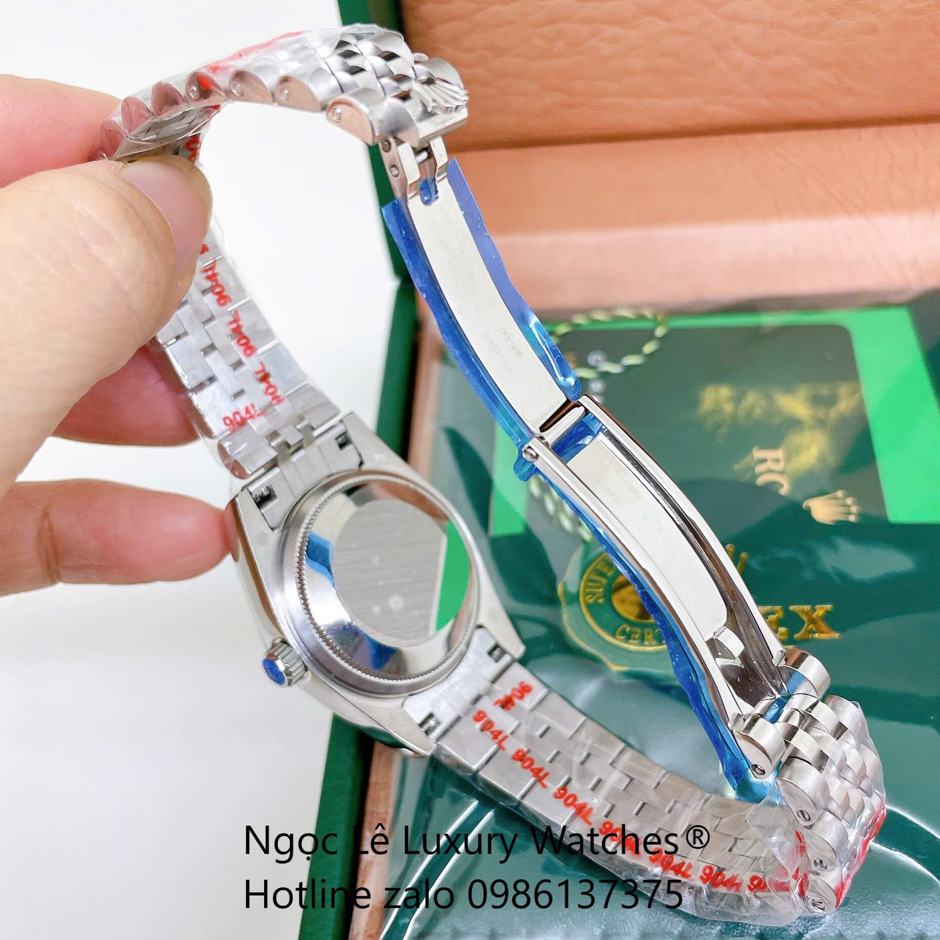 Đồng Hồ Rolex Datejust Nữ Dây Thép Bạc Mặt Xanh Dương Size 31mm Quartz - Niềng Khía Vạch Phản Quang