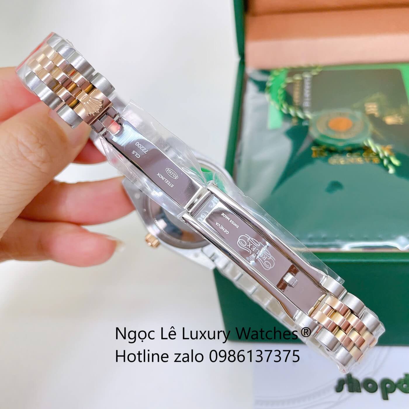 Đồng Hồ Rolex Datejust Nữ Dây Thép Demi Rose Mặt Xà Cừ Trắng Niềng Đính Đá Size 31mm - Quartz