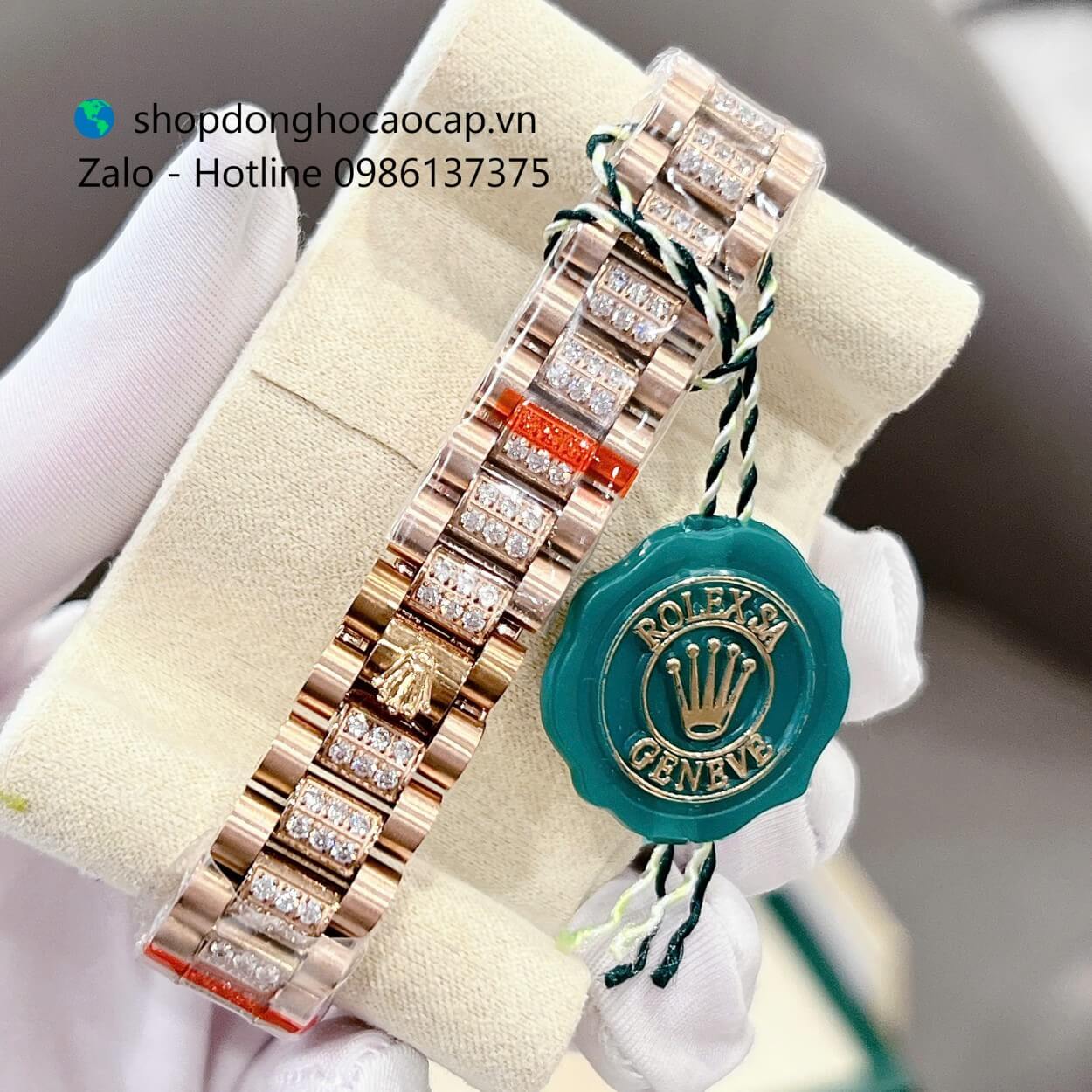 Đồng hồ RoLex Datejust nữ dây vàng hồng mặt nâu đính đá size 32mm, Rolex Quartz nữ siêu cấp