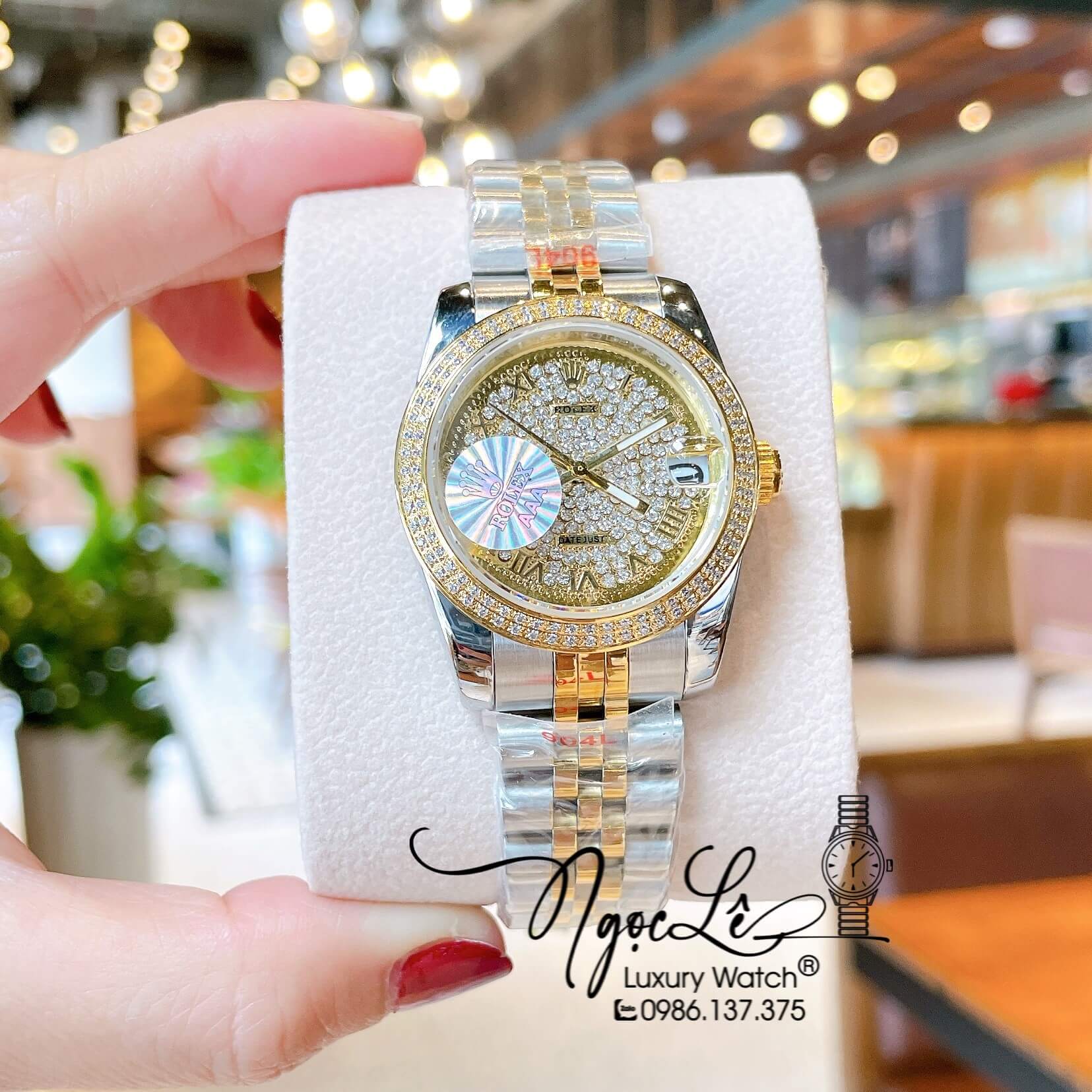 Đồng Hồ Rolex Datejust Nữ Máy Pin Dây Kim Loại Demi Vàng Đính Đá Size 31mm