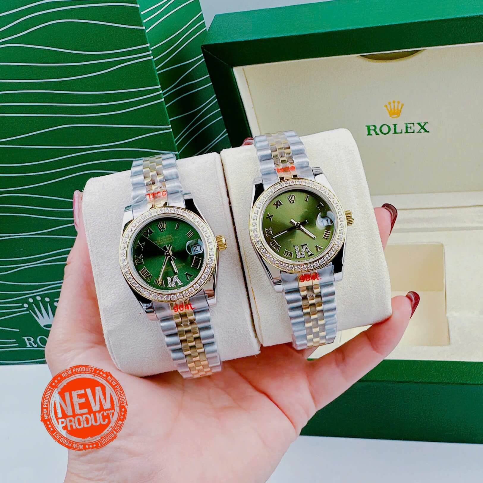 Đồng Hồ Rolex Datejust Nữ Quartz Dây Demi Gold Mặt Xanh Đính Đá Size 31mm