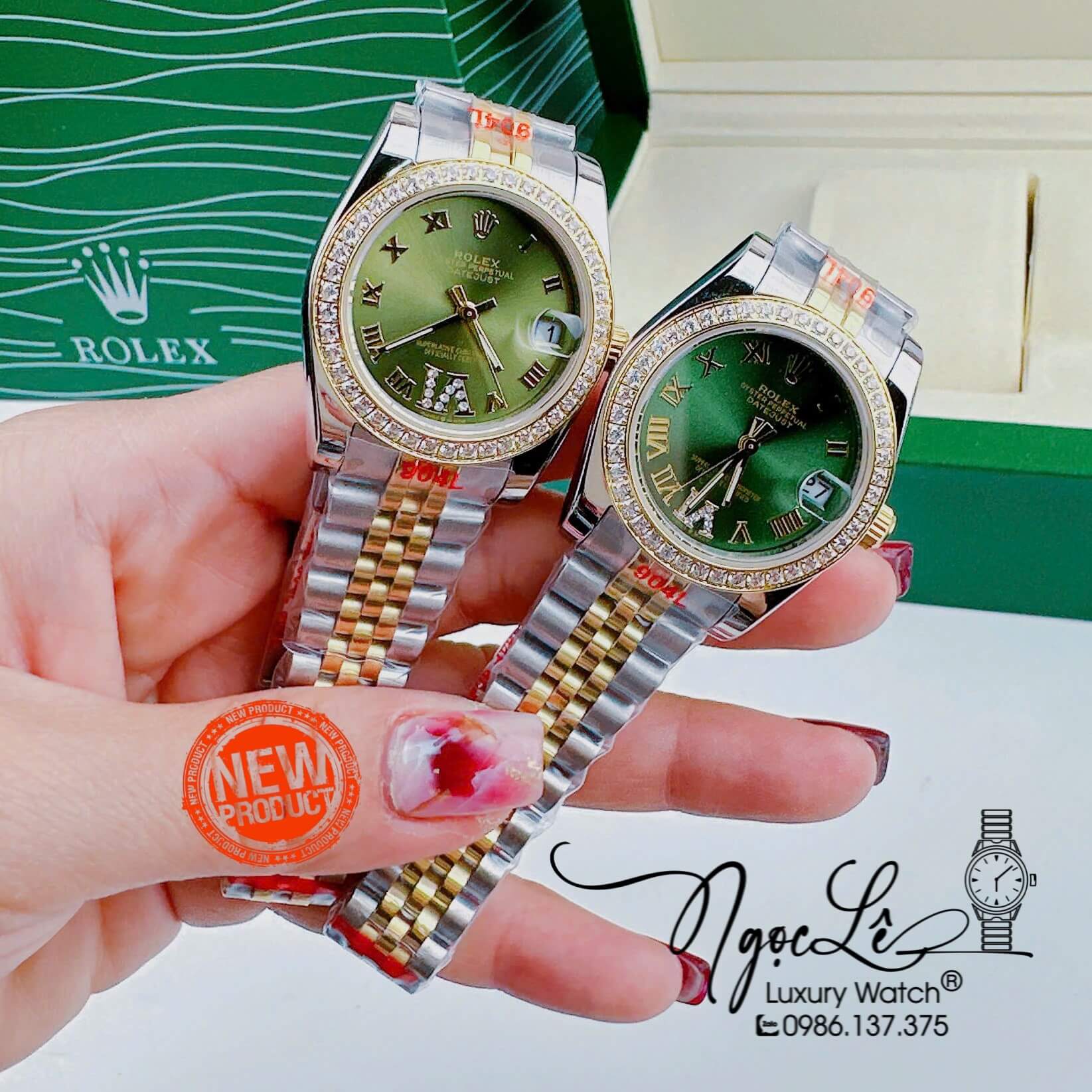 Đồng Hồ Rolex Datejust Nữ Quartz Dây Demi Gold Mặt Xanh Đính Đá Size 31mm