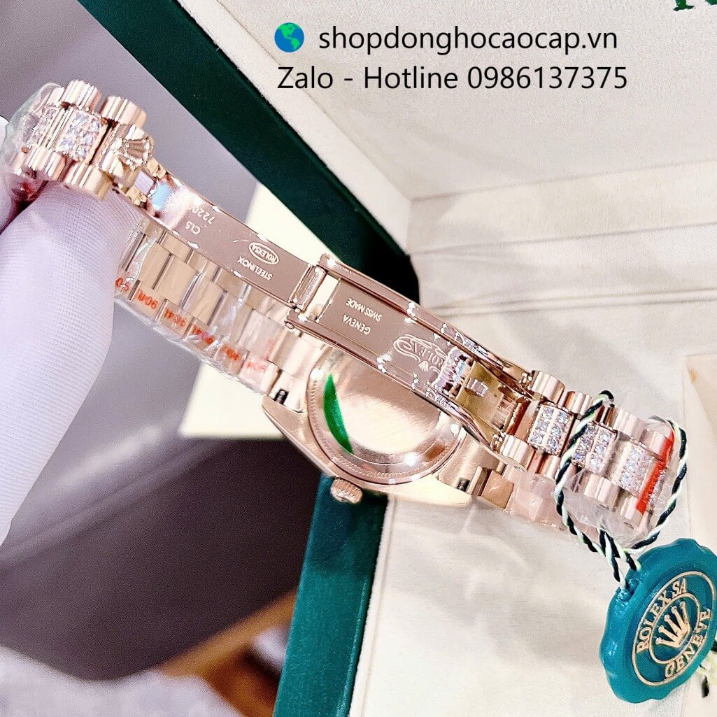 Đồng hồ RoLex Datejust nữ màu vàng hồng đính đá size 31mm, Rolex Quartz nữ siêu cấp