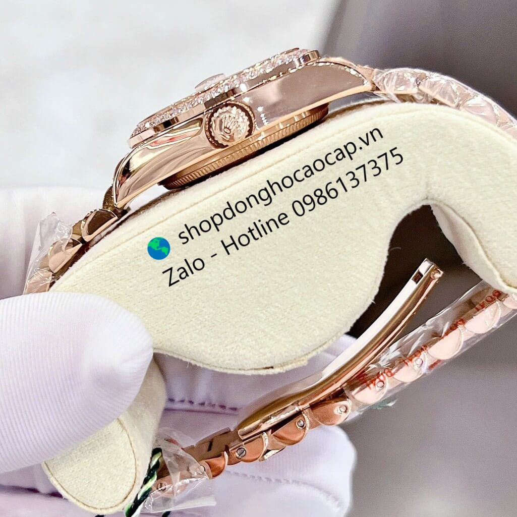 Đồng hồ RoLex Datejust nữ màu vàng hồng đính đá size 31mm, Rolex Quartz nữ siêu cấp