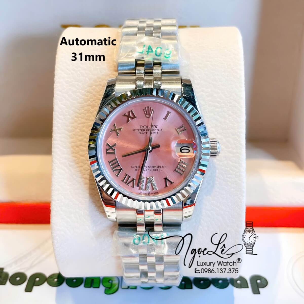 Đồng Hồ Nữ Rolex Datejust Máy Cơ Tự Động Dây Bạc Mặt Hồng Size 31mm - Mặt Số La Mã