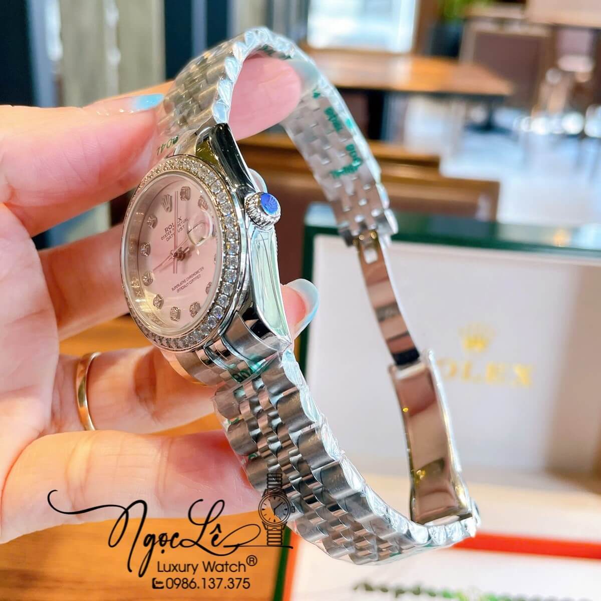 Đồng Hồ Nữ Rolex Datejust Máy Cơ Tự Động Dây Bạc Mặt Trắng Đính Đá Size 31mm - Mặt Số La Mã