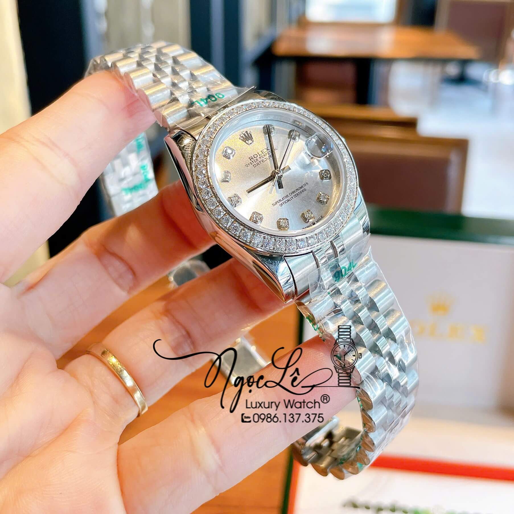 Đồng Hồ Nữ Rolex Datejust Máy Cơ Tự Động Dây Bạc Mặt Trắng Đính Đá Size 31mm - Mặt Số La Mã