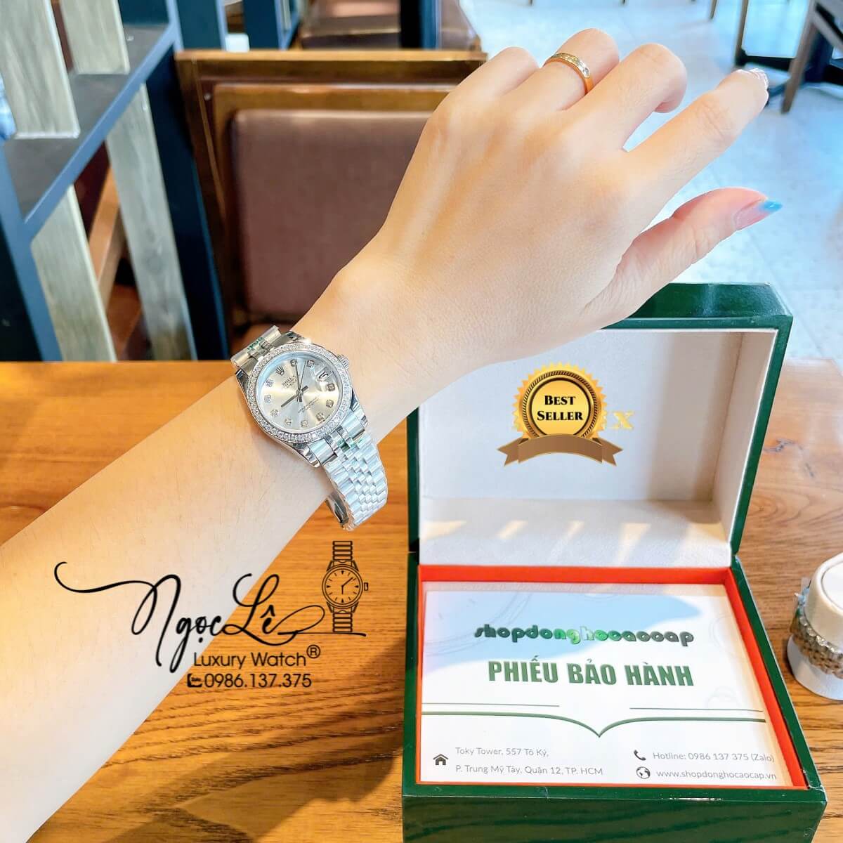 Đồng Hồ Nữ Rolex Datejust Máy Cơ Tự Động Dây Bạc Mặt Trắng Đính Đá Size 31mm - Mặt Số La Mã