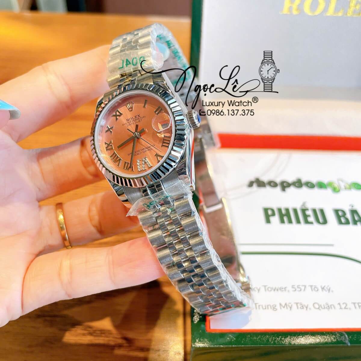 Đồng Hồ Nữ Rolex Datejust Máy Cơ Tự Động Dây Bạc Mặt Hồng Size 31mm - Mặt Số La Mã