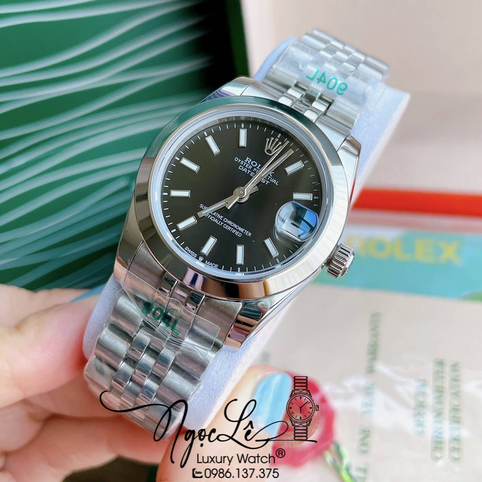 Đồng Hồ Rolex Datejust Automatic Nữ Dây Kim Loại Màu Bạc Niềng Trơn Size 31mm