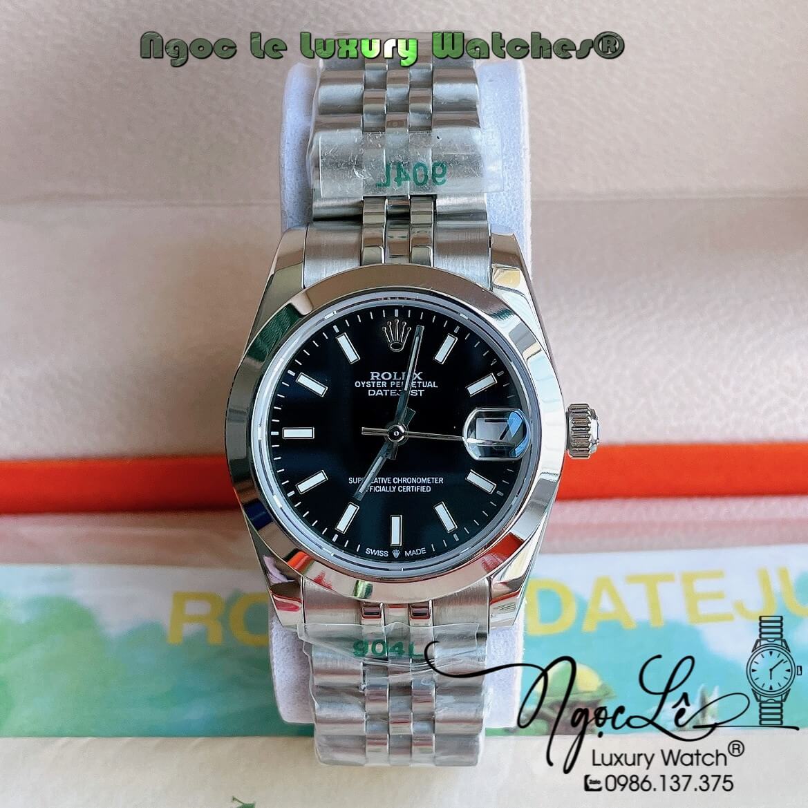 Đồng Hồ Rolex Datejust Automatic Nữ Dây Kim Loại Màu Bạc Niềng Trơn Size 31mm