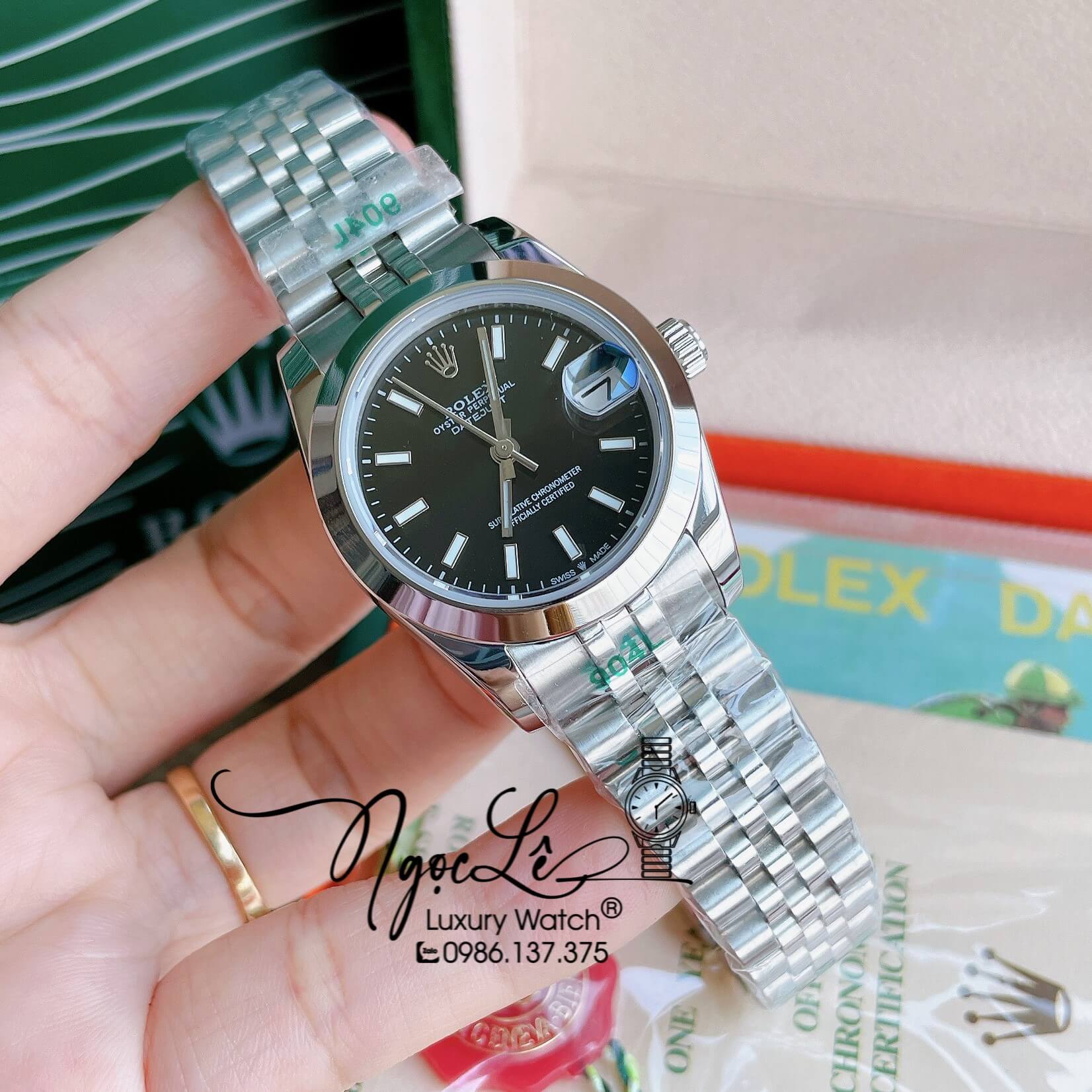 Đồng Hồ Rolex Datejust Automatic Nữ Dây Kim Loại Màu Bạc Niềng Trơn Size 31mm