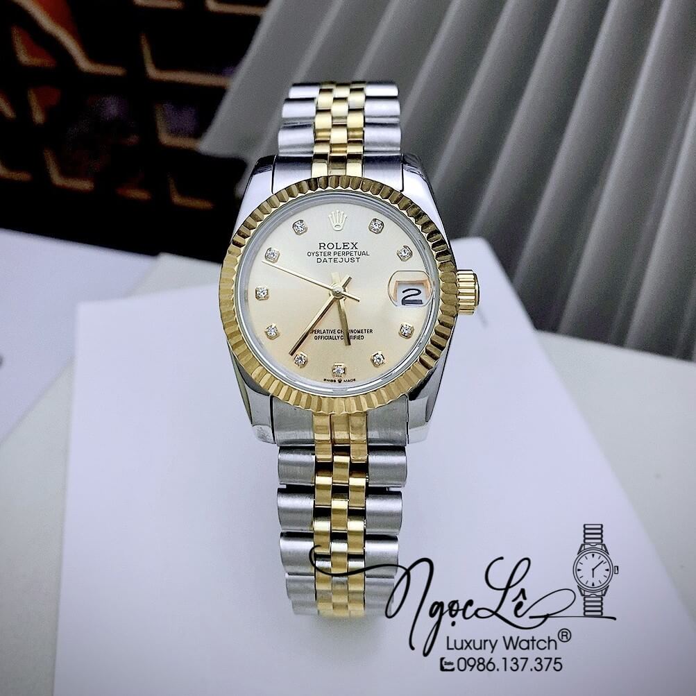 Đồng Hồ Nữ Rolex Datejust Automatic Dây Kim Loại Demi Vàng Niềng Khía Size 31mm