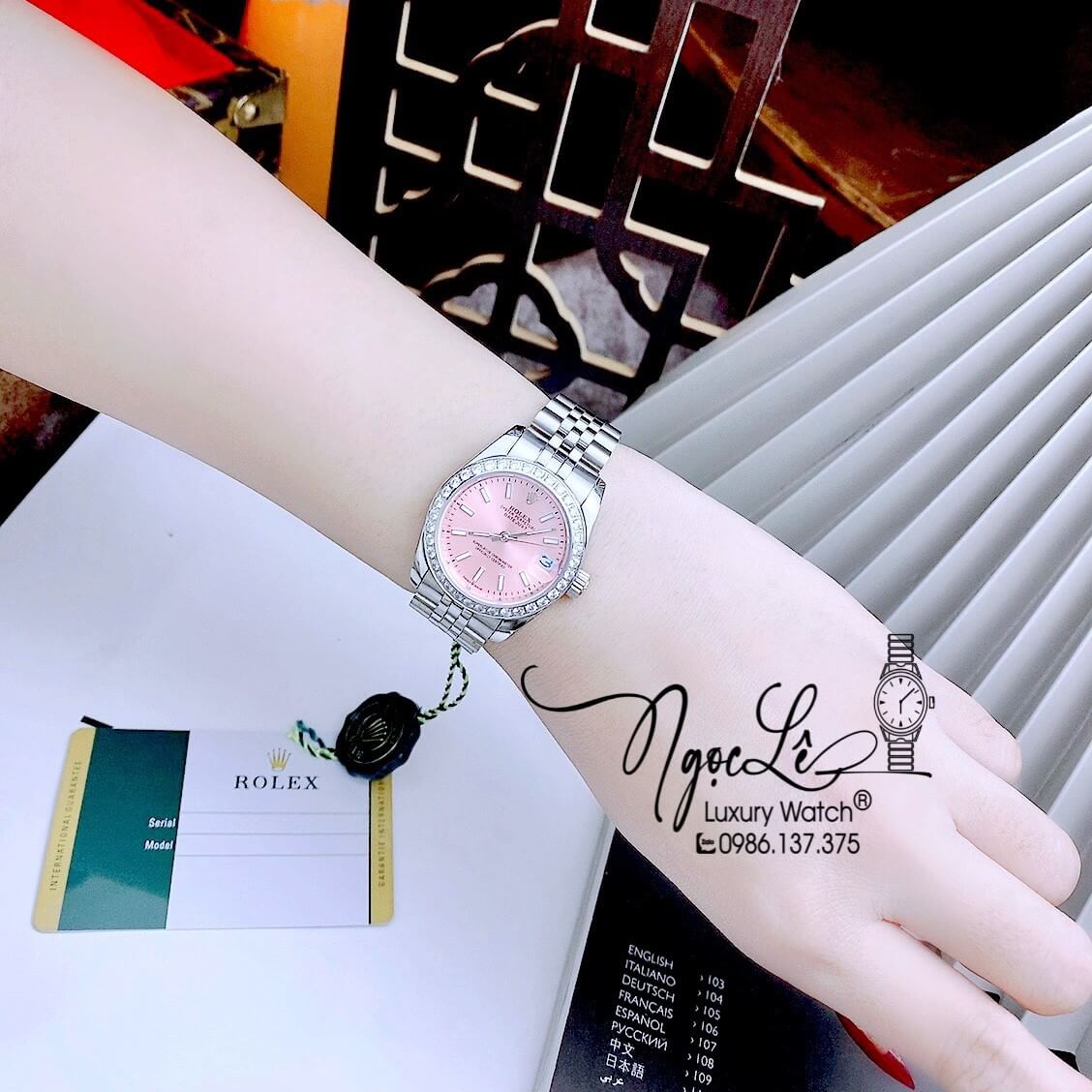 Đồng Hồ Rolex Datejust Nữ Máy Cơ Tự Động Dây Kim Loại Bạc Mặt Hồng Size 31mm