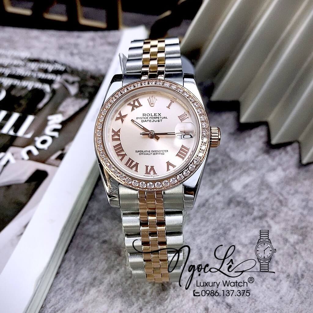 Đồng Hồ Rolex Datejust Nữ Máy Cơ Tự Động Dây Kim Loại Demi Rose Mặt La Mã Size 31mm