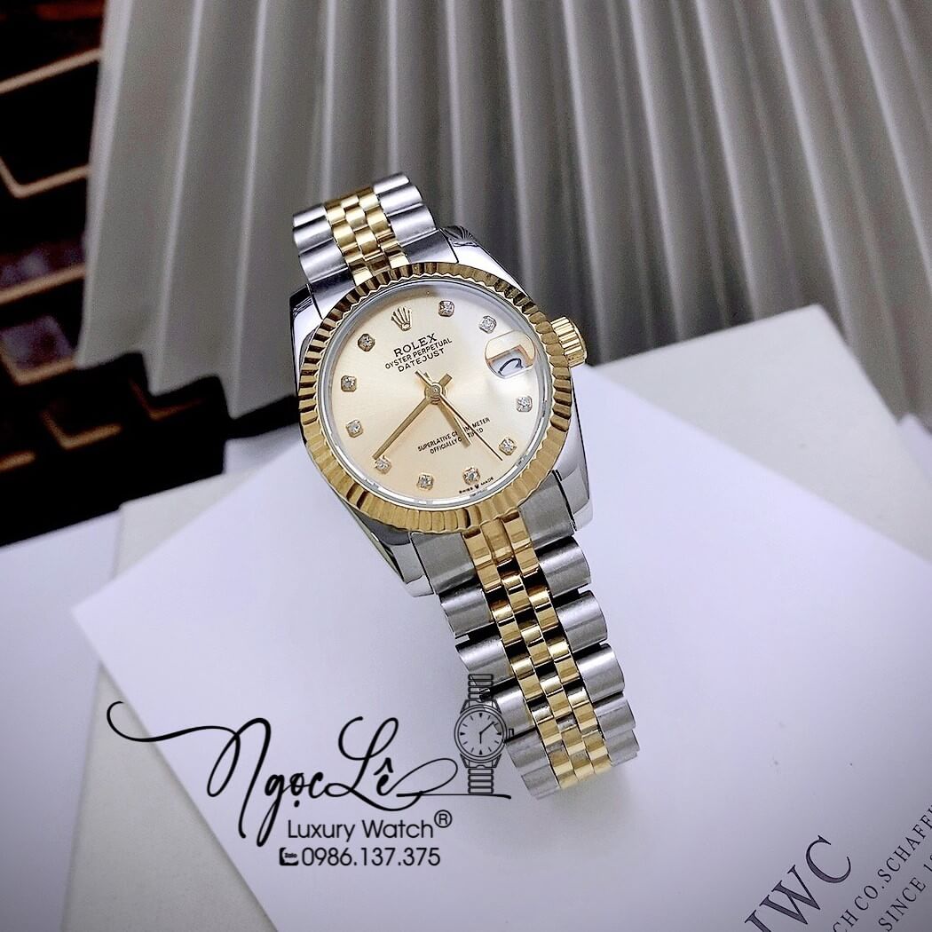 Đồng Hồ Nữ Rolex Datejust Automatic Dây Kim Loại Demi Vàng Niềng Khía Size 31mm