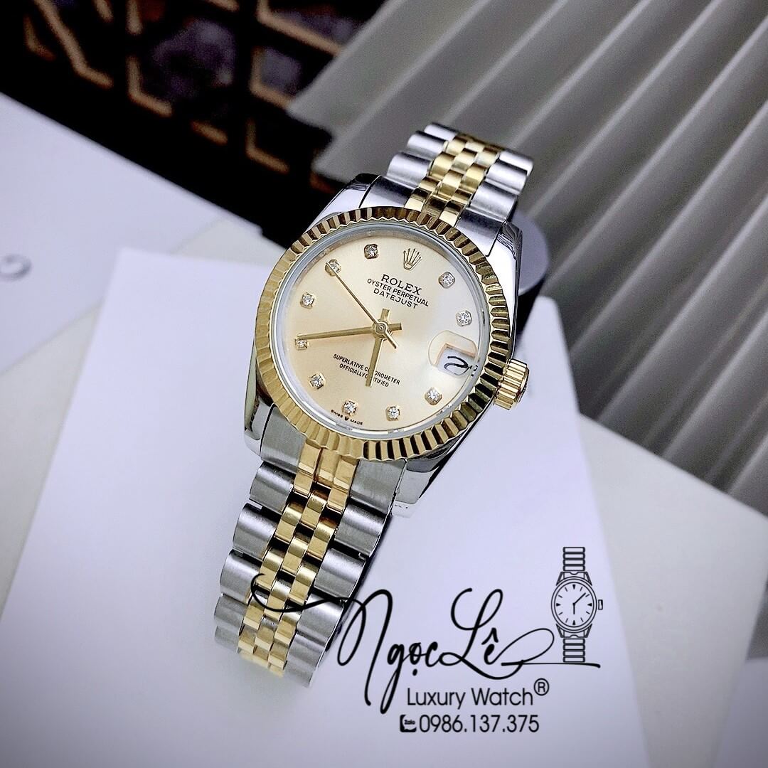 Đồng Hồ Nữ Rolex Datejust Automatic Dây Kim Loại Demi Vàng Niềng Khía Size 31mm