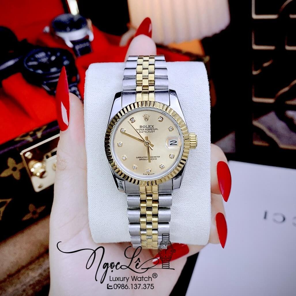 Đồng Hồ Nữ Rolex Datejust Automatic Dây Kim Loại Demi Vàng Niềng Khía Size 31mm