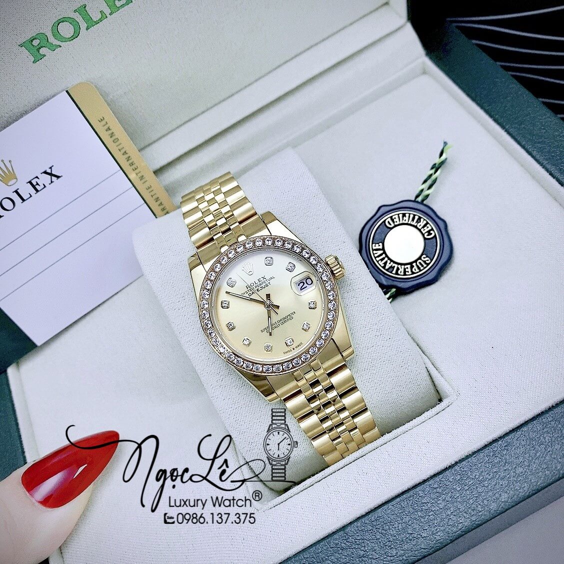 Đồng Hồ Rolex Datejust Nữ Máy Cơ Tự Động Dây Kim Loại Vàng Mặt Vàng Size 31mm