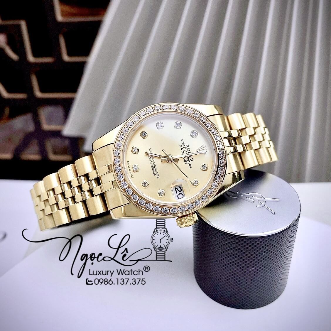 Đồng Hồ Rolex Datejust Nữ Máy Cơ Tự Động Dây Kim Loại Vàng Mặt Vàng Size 31mm