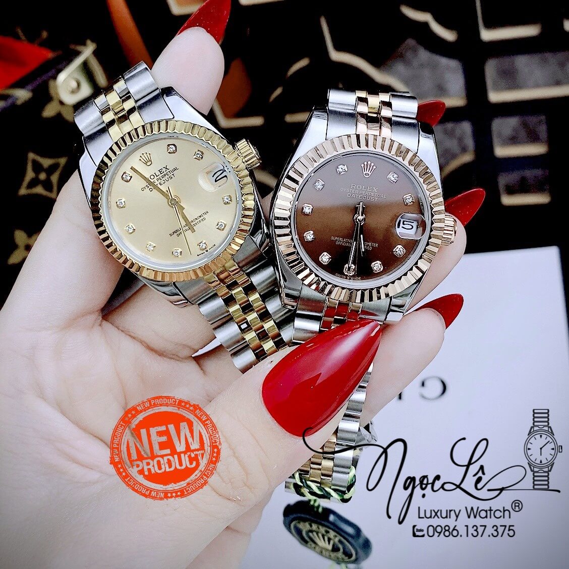 Đồng Hồ Nữ Rolex Datejust Automatic Dây Kim Loại Demi Rose Mặt Nâu Niềng Khía Size 31mm